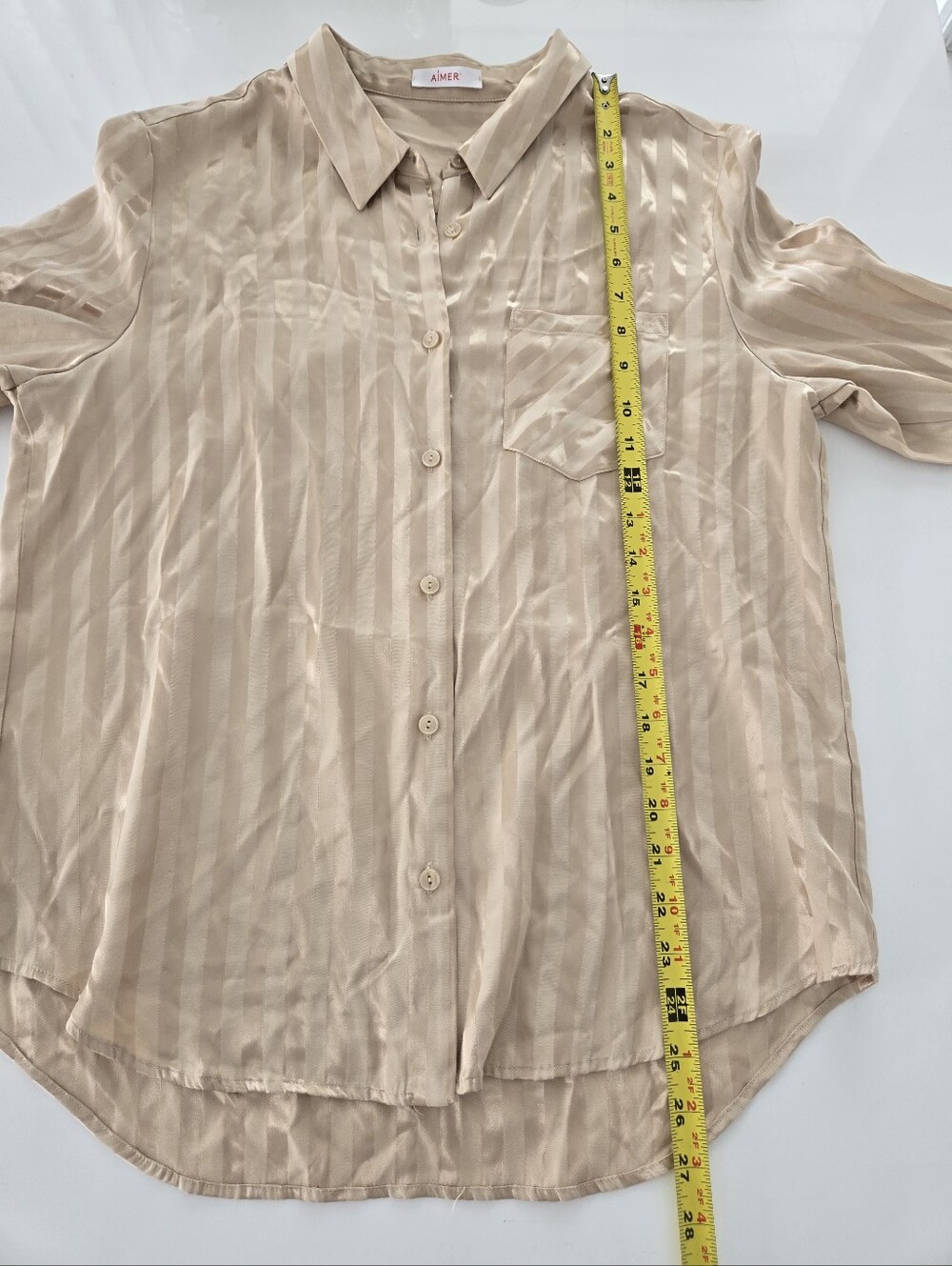 Aimer Silky Striped Pajama Set in Champagne Size Small - Picture 11 of 16